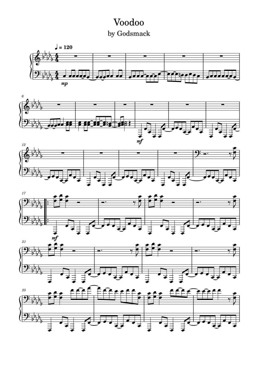 Voodoo Piano Solo scores gallery preview page 1