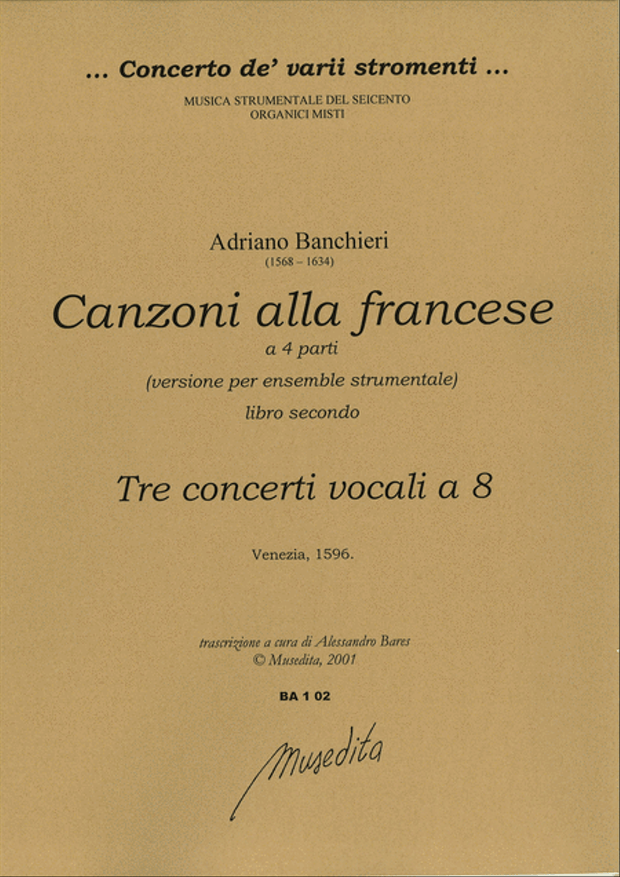 Canzoni alla francese per sonare a quattro voci (libro secondo)(Venezia, 1596) 4-Part scores gallery preview page 1