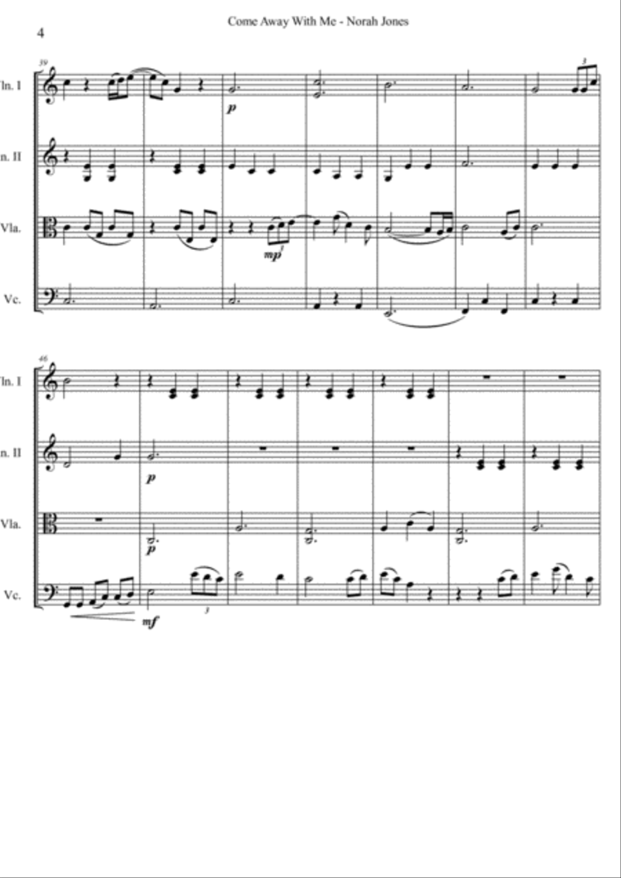 Come Away With Me String Quartet scores gallery preview page 4