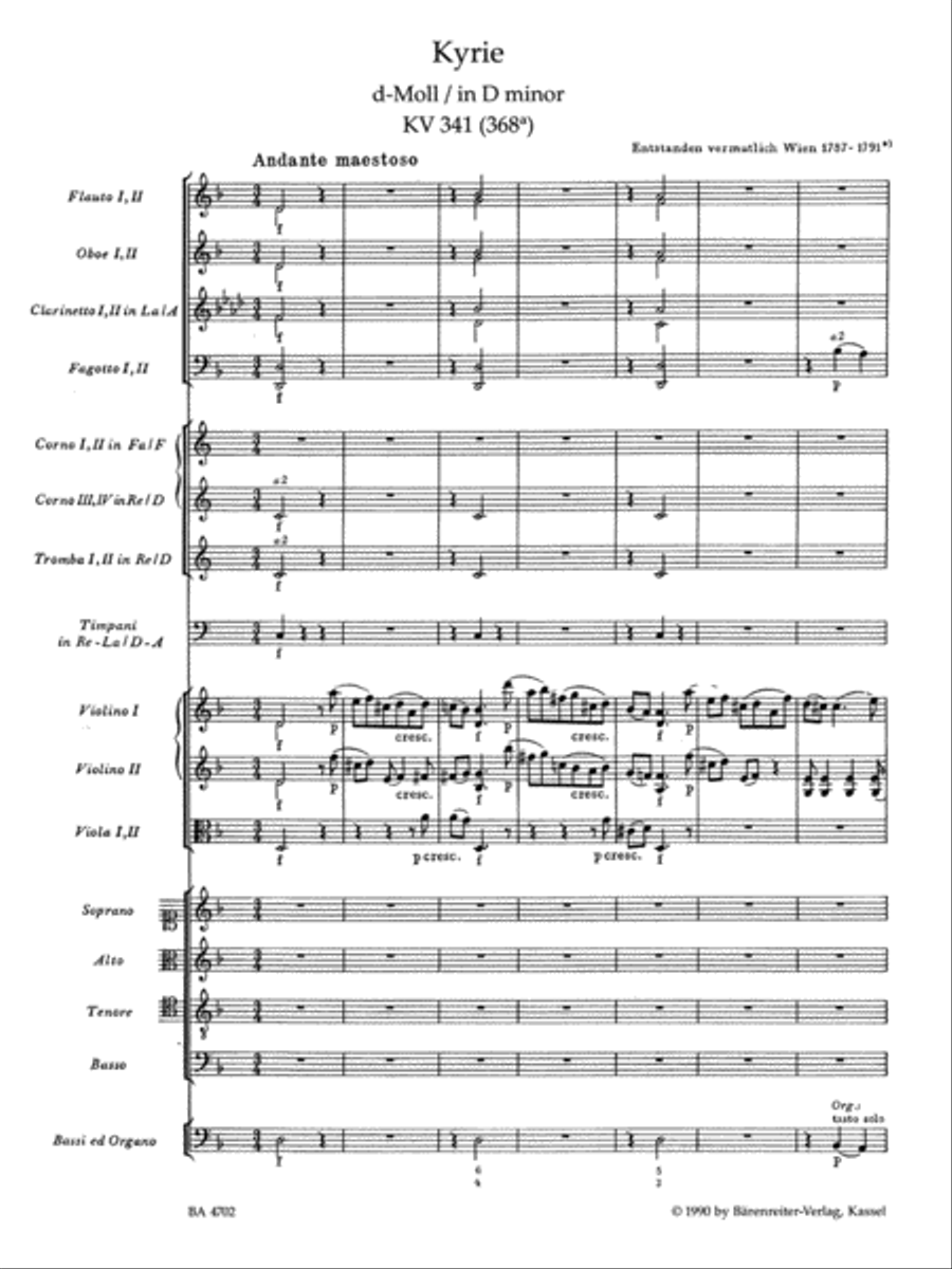 Kyrie d minor, KV 341 (368a) 4-Part scores gallery preview page 2