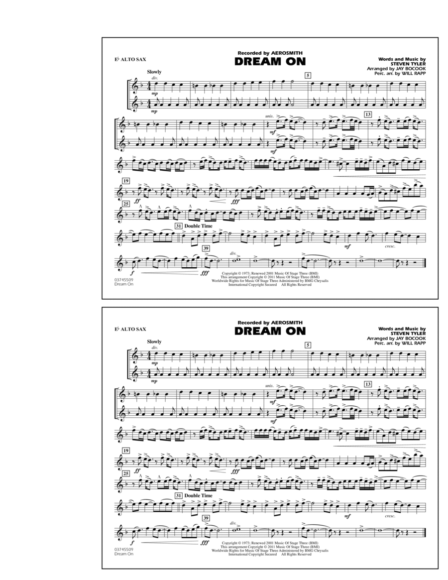 Dream On - Eb Alto Sax Dream On - Eb Alto Sax Marching Band scores gallery preview page 1