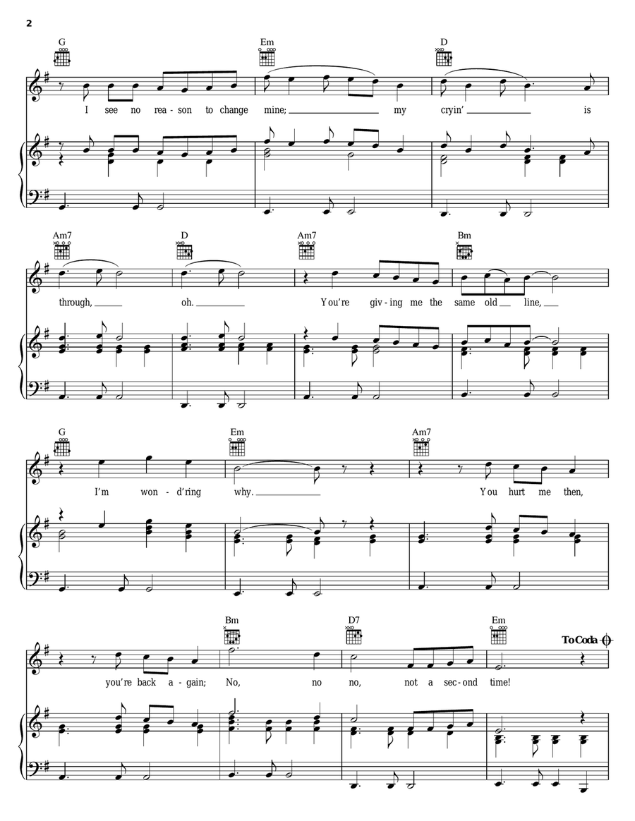 Not A Second Time Piano, Vocal, Guitar scores gallery preview page 2