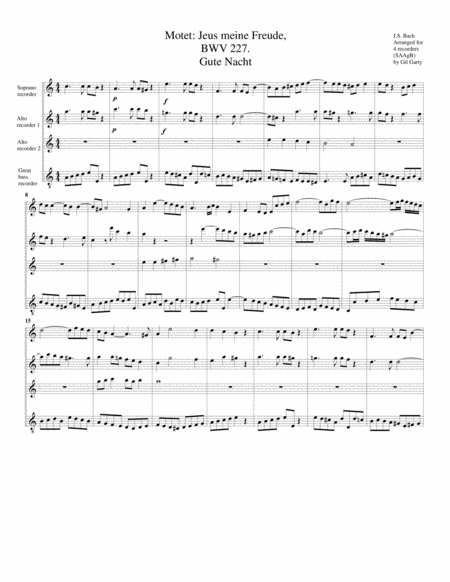 Gute Nacht from Motet: Jesu, meine Freude, BWV 227 (arrangement for 4 recorders)