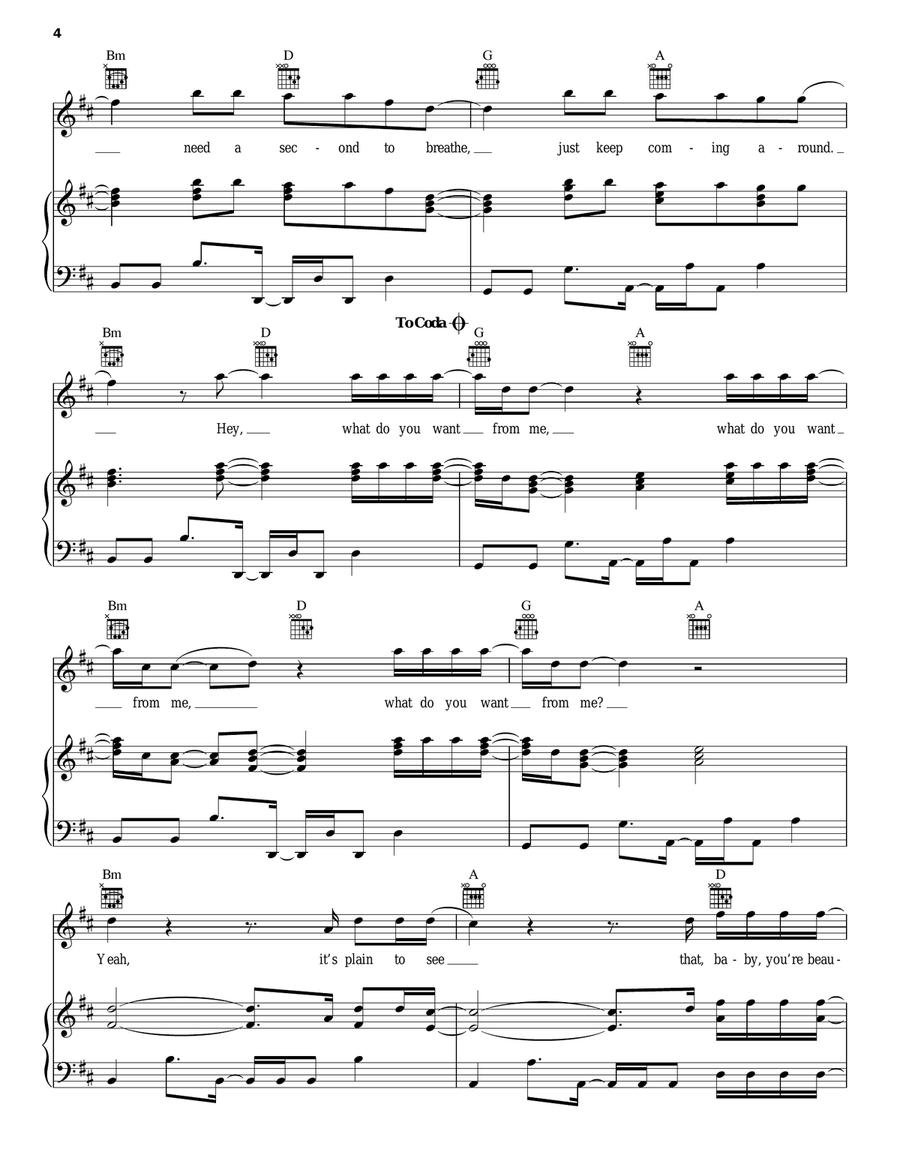 What Ya Want From Me Piano, Vocal, Guitar scores gallery preview page 4