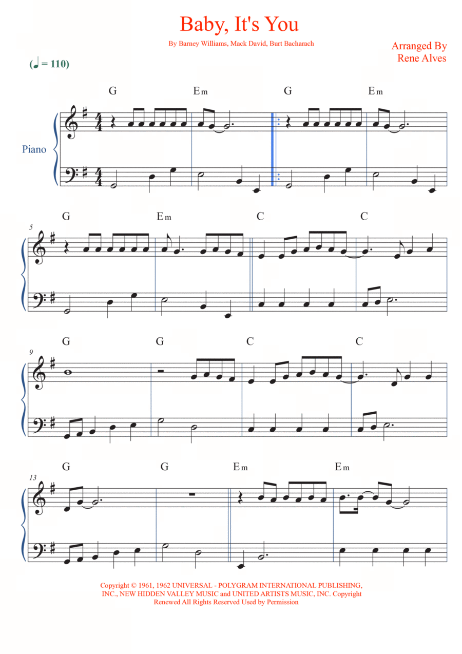 Baby, It's You Easy Piano scores gallery preview page 1