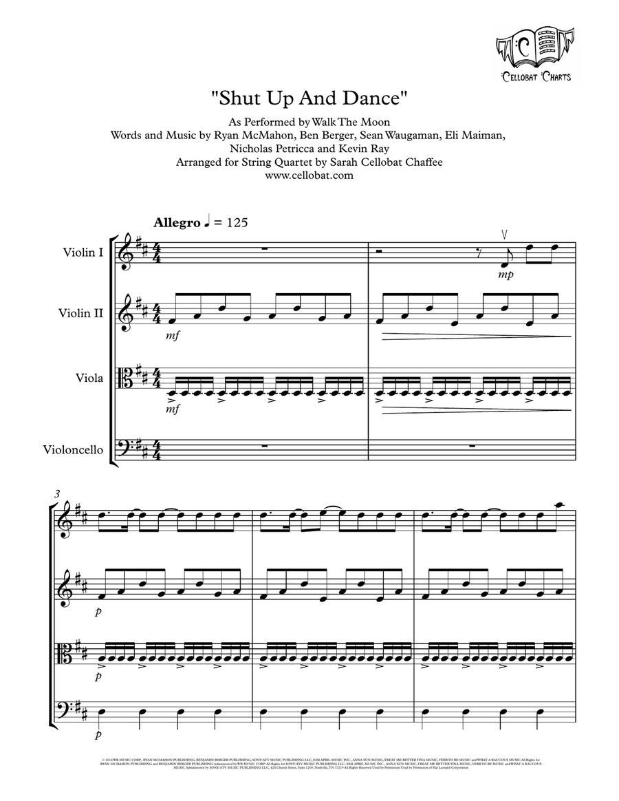 Shut Up And Dance String Quartet scores gallery preview page 1