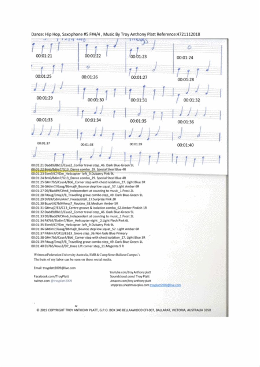 Dance: Hip Hop, Saxophone #5 F#4/4 , Music By Troy Anthony Platt Reference:4721152018 Small Ensemble scores gallery preview page 1