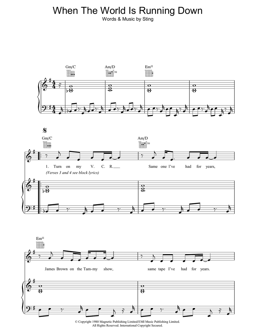 When The World Is Running Down Piano, Vocal, Guitar scores gallery preview page 1