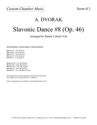 Book cover for Dvorak Slavonic Dance #8 (clarinet quintet or bassoon quintet)