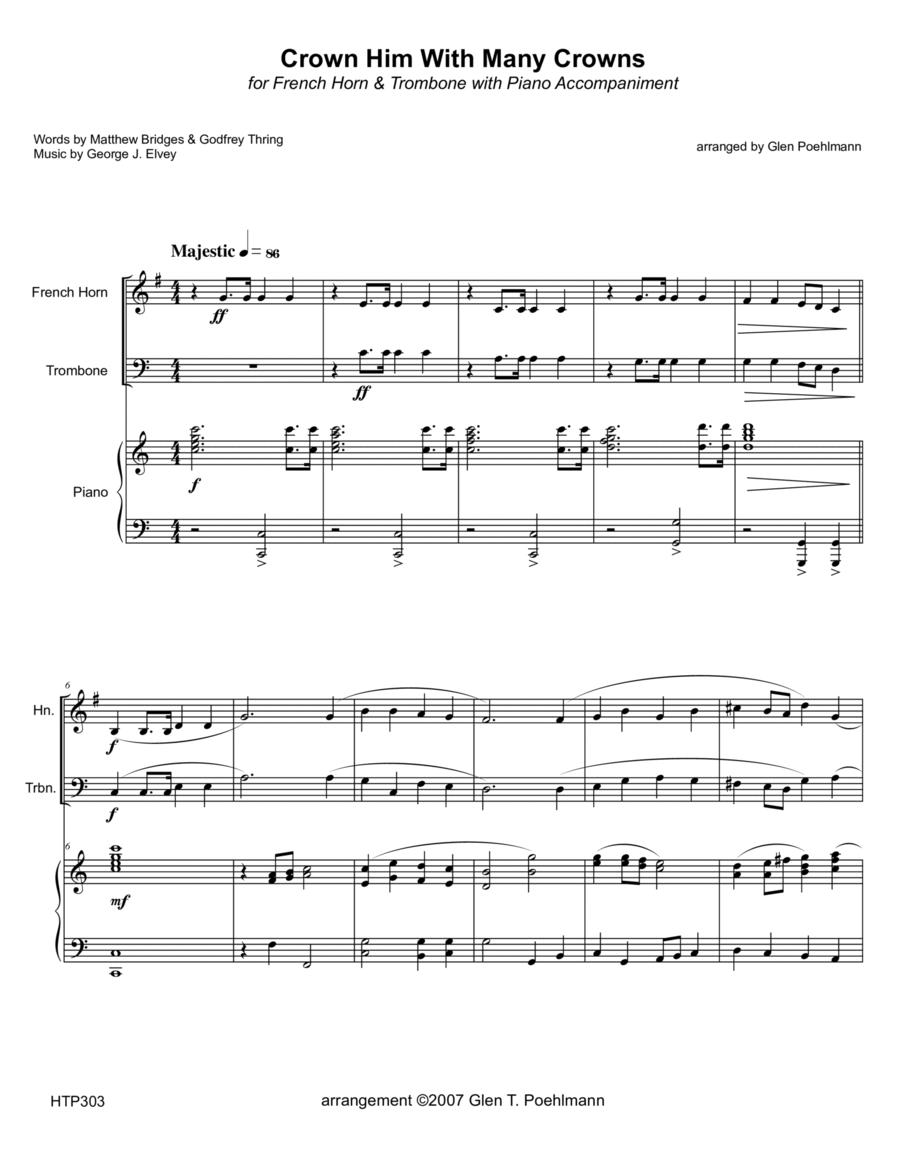 CROWN HIM WITH MANY CROWNS - HORN & TROMBONE with Piano Accompaniment Brass Ensemble scores gallery preview page 1