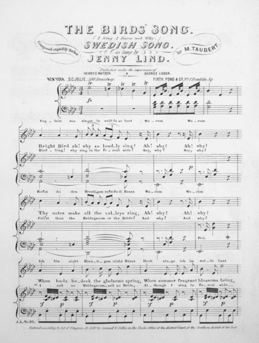 Jenny Lind's Bird Song. Swedish Song