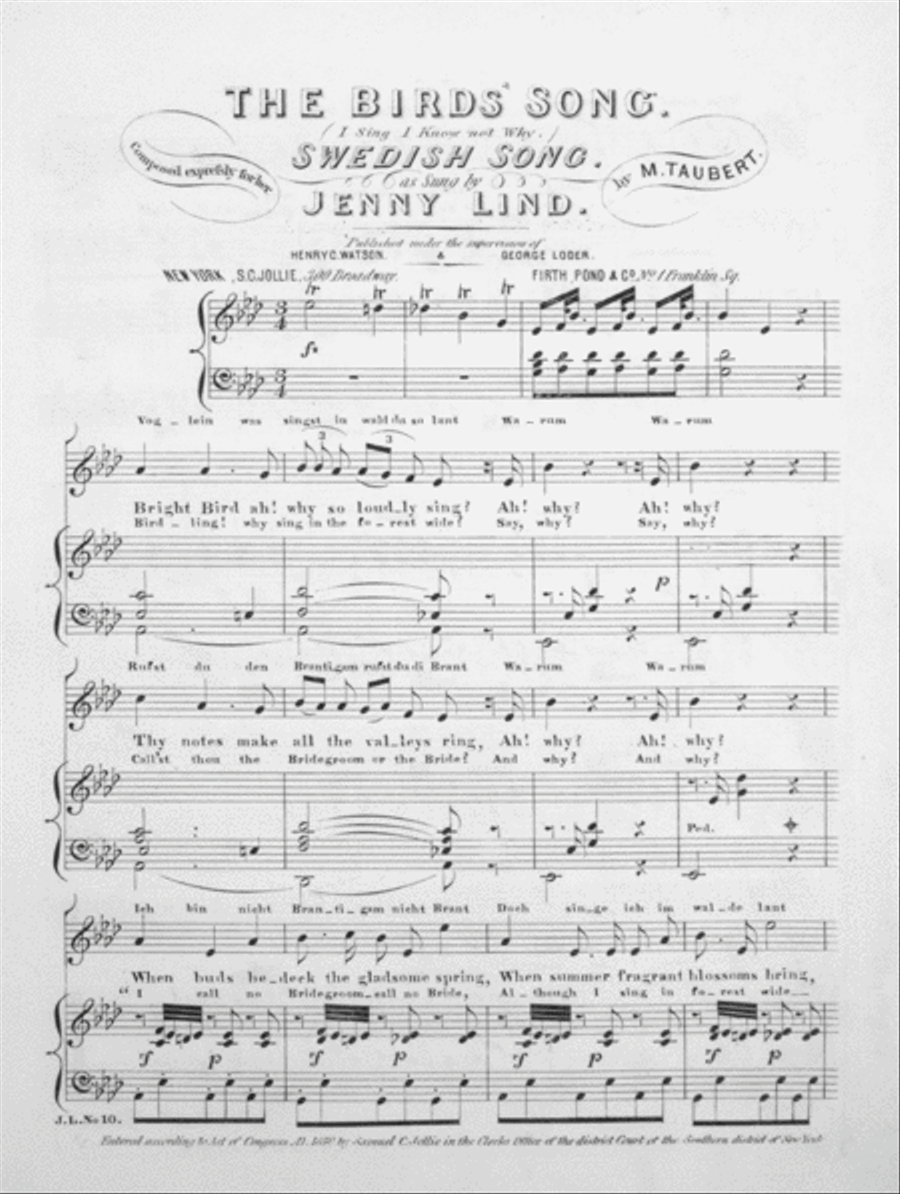 Jenny Lind's Bird Song. Swedish Song