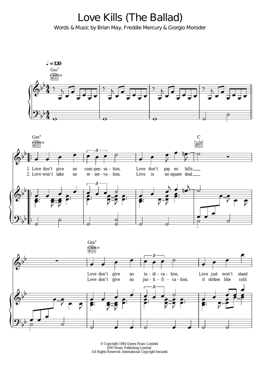 Love Kills (The Ballad) Piano, Vocal scores gallery preview page 1