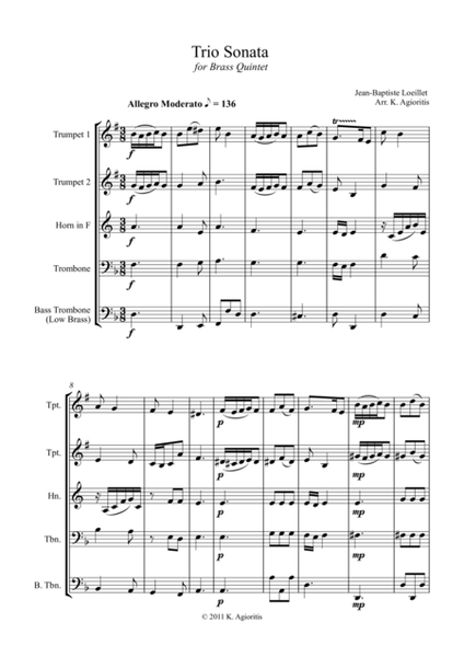 Trio Sonata Op. 2 No. 8 4th Movement - for Brass Quintet image number null