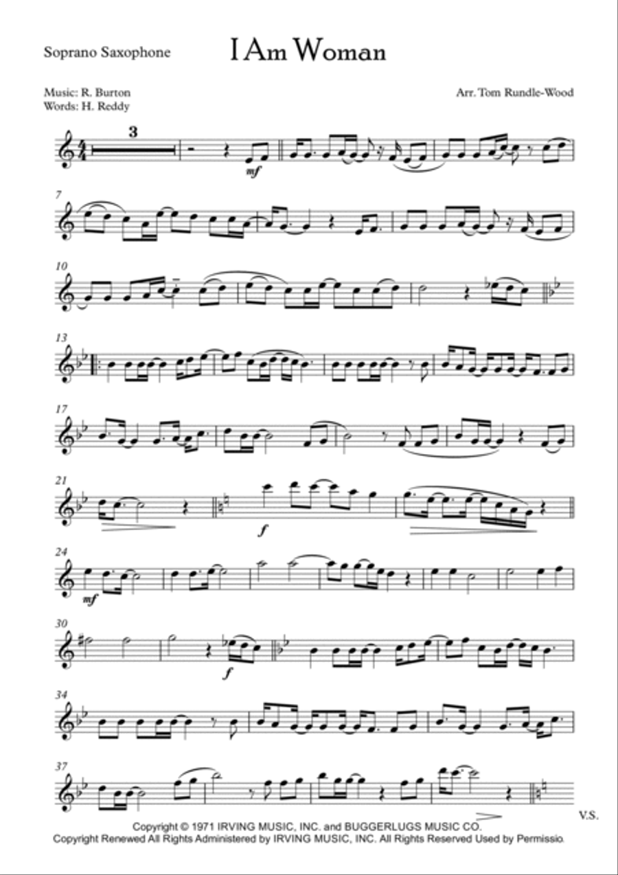 I Am Woman Saxophone Quartet scores gallery preview page 6