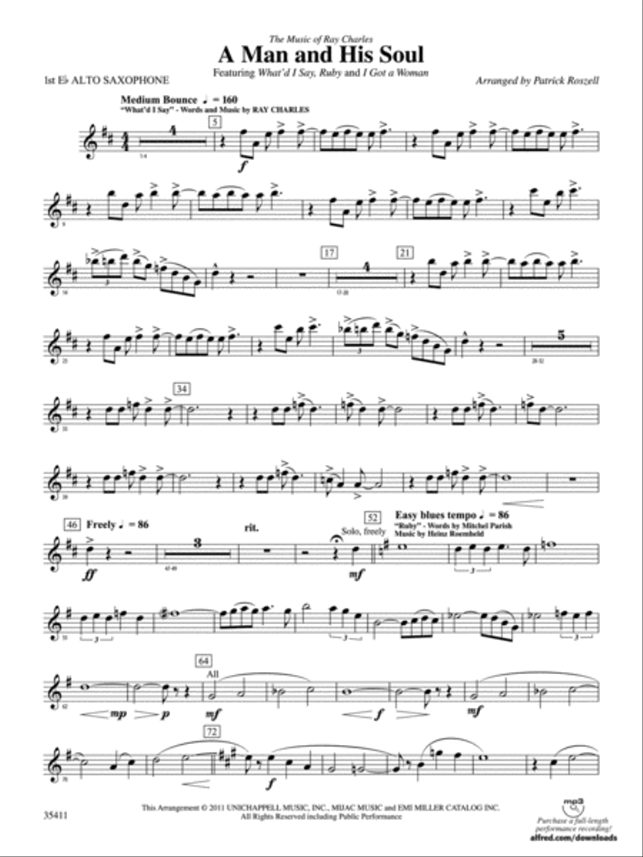 A Man and His Soul: E-flat Alto Saxophone Concert Band scores gallery preview page 1