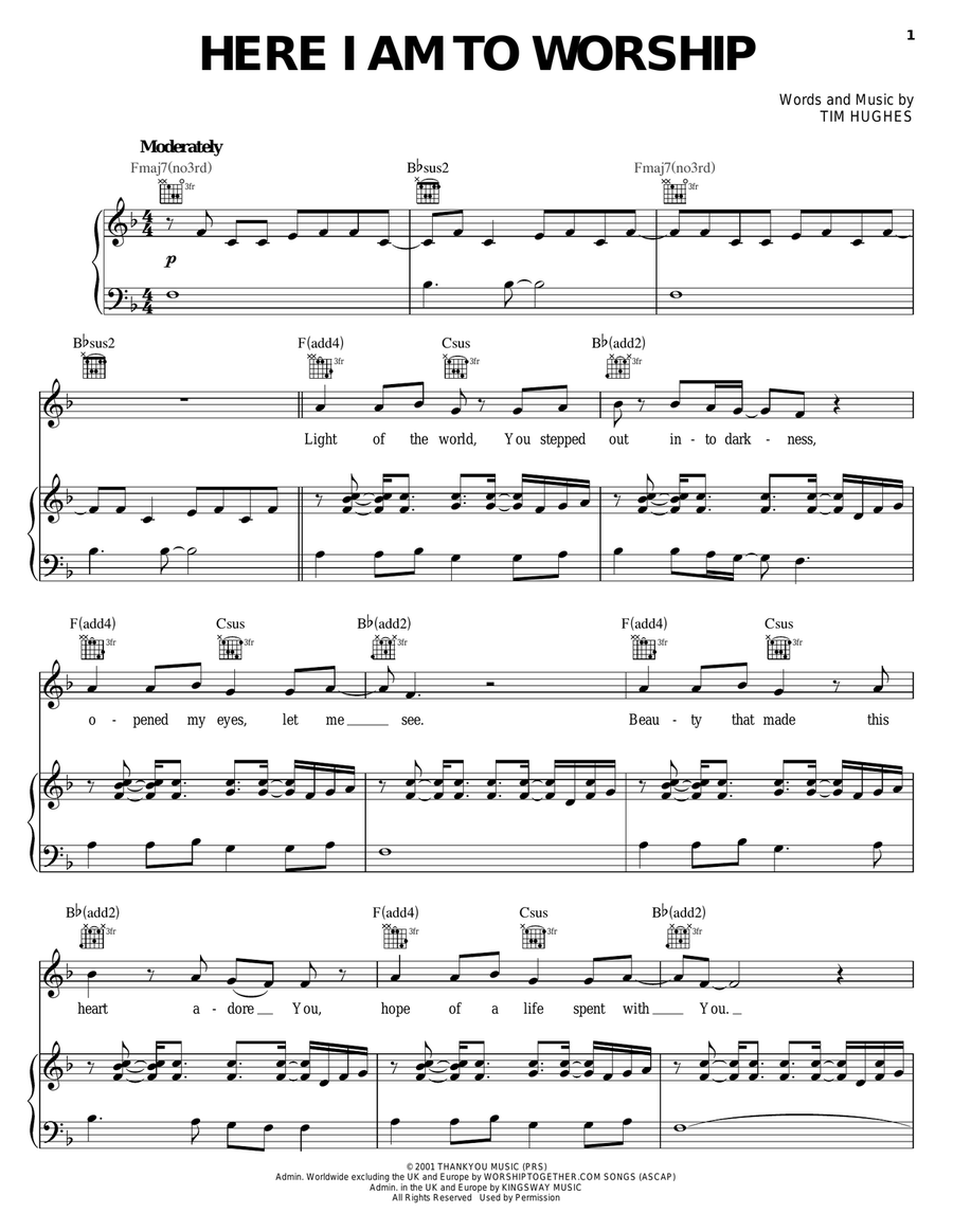 Here I Am To Worship Guitar scores gallery preview page 1