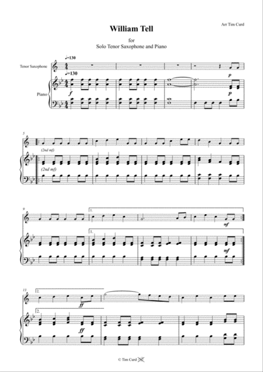William Tell. For Tenor Saxophone and Piano Tenor Saxophone scores gallery preview page 2