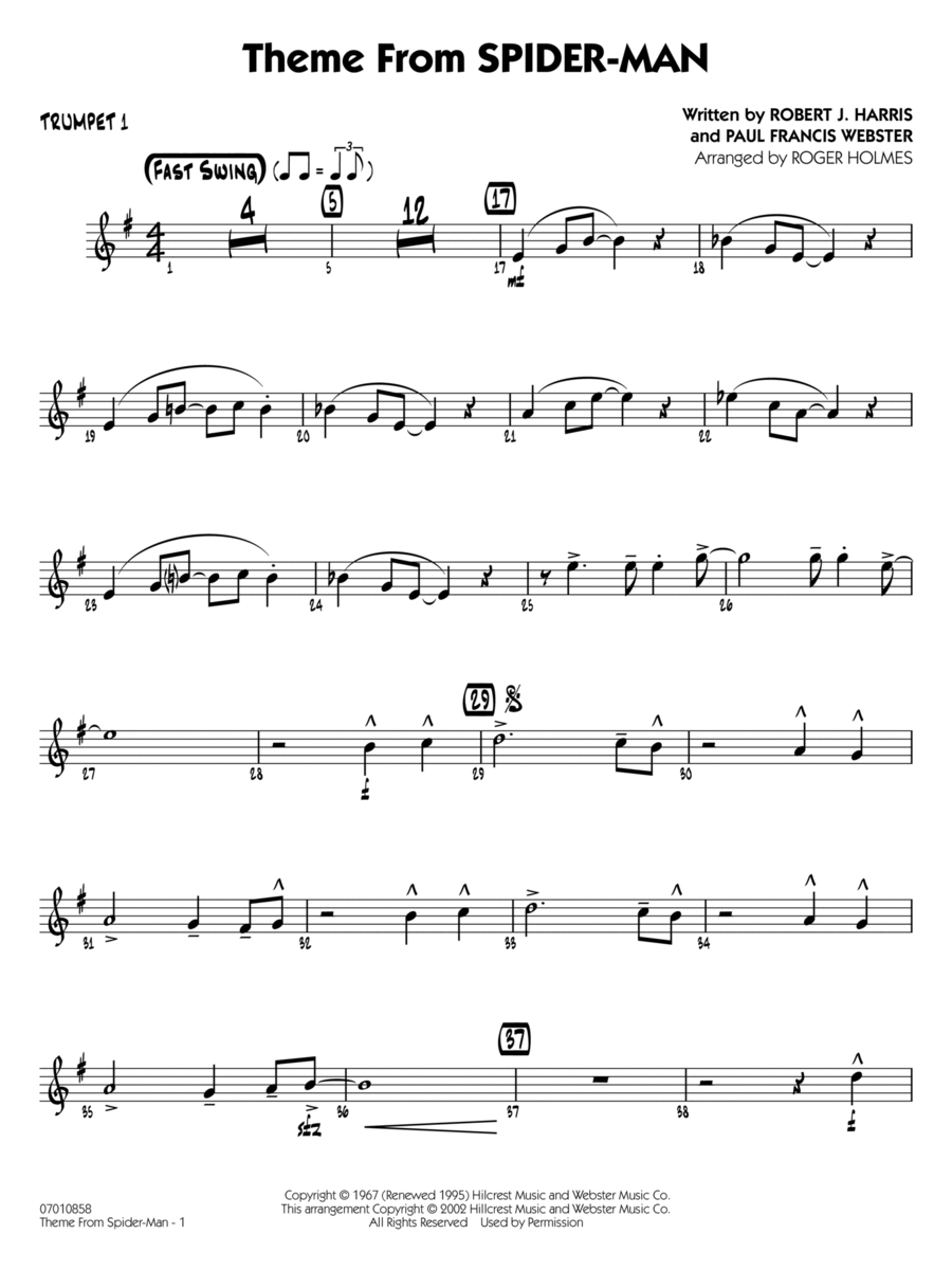 Theme from Spider-Man (arr. Roger Holmes) - Trumpet 1 Jazz Ensemble scores gallery preview page 1