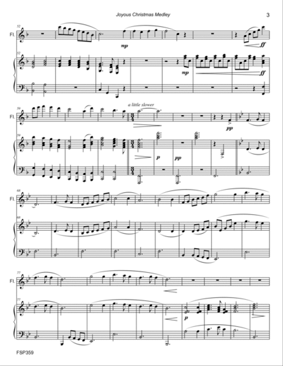 JOYOUS CHRISTMAS MEDLEY - FLUTE SOLO with Piano Accompaniment (5 Carol Medley) Flute Solo scores gallery preview page 3