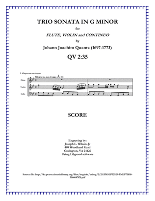 Quantz Trio Sonata in G Minor for Flute, Violin and Continuo QV. 2:35