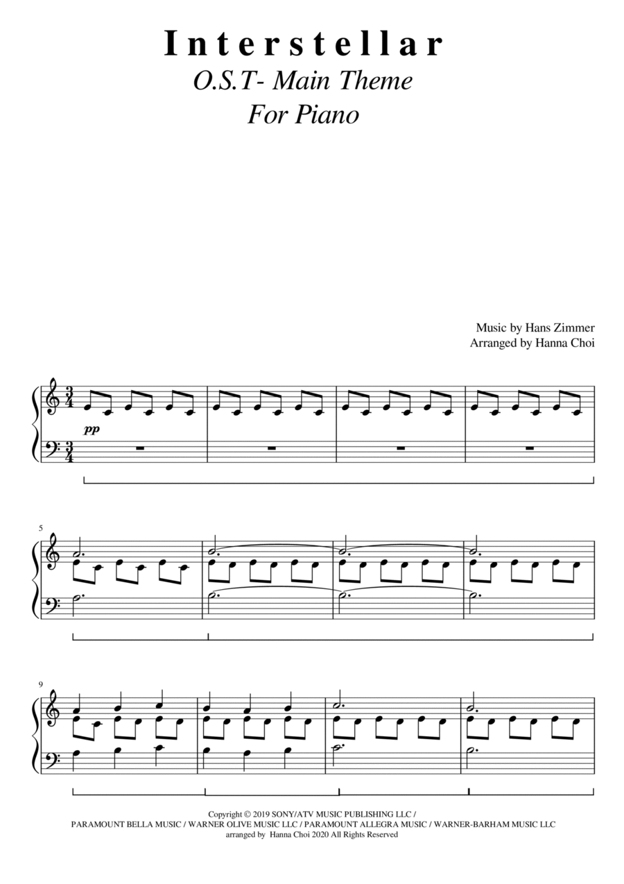 Interstellar Piano Solo scores gallery preview page 1