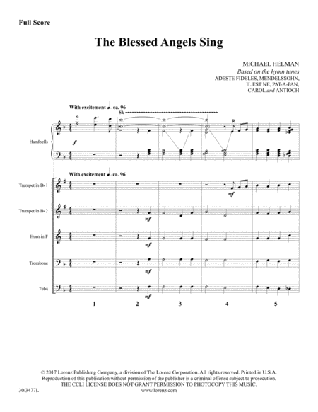 The Blessed Angels Sing - Full Score and Parts for Brass Quintet