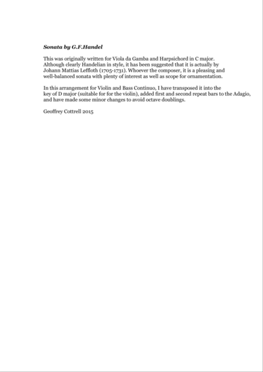 Handel - Sonata for Violin and Continuo Piano Trio scores gallery preview page 2