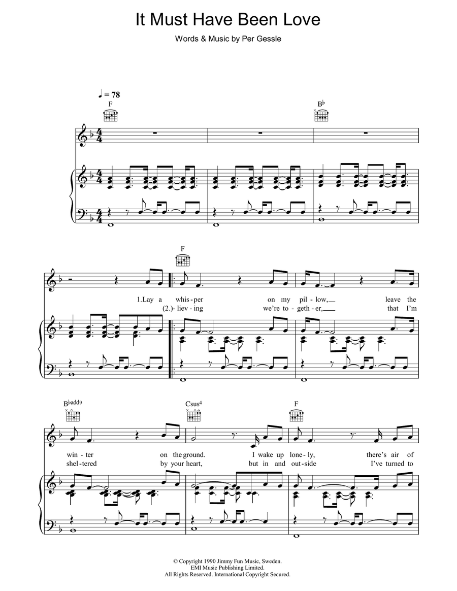 It Must Have Been Love Piano, Vocal, Guitar scores gallery preview page 1