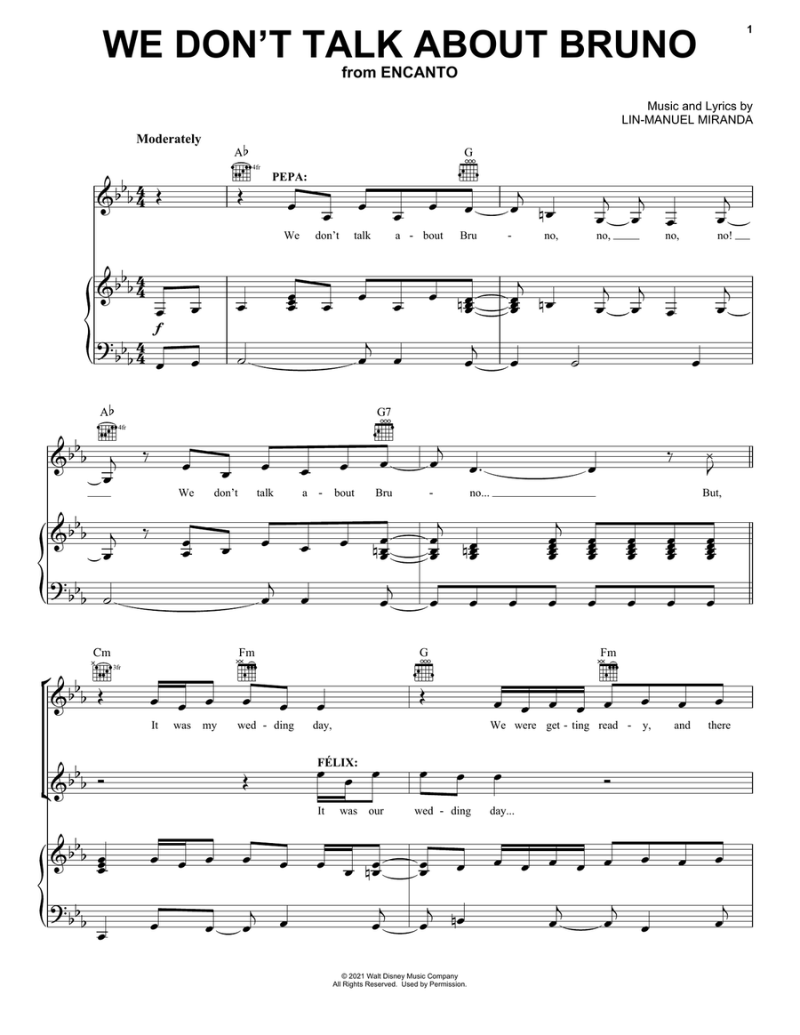 We Don't Talk About Bruno (from Encanto) - Piano/Vocal/Guitar Piano, Vocal, Guitar scores gallery preview page 1