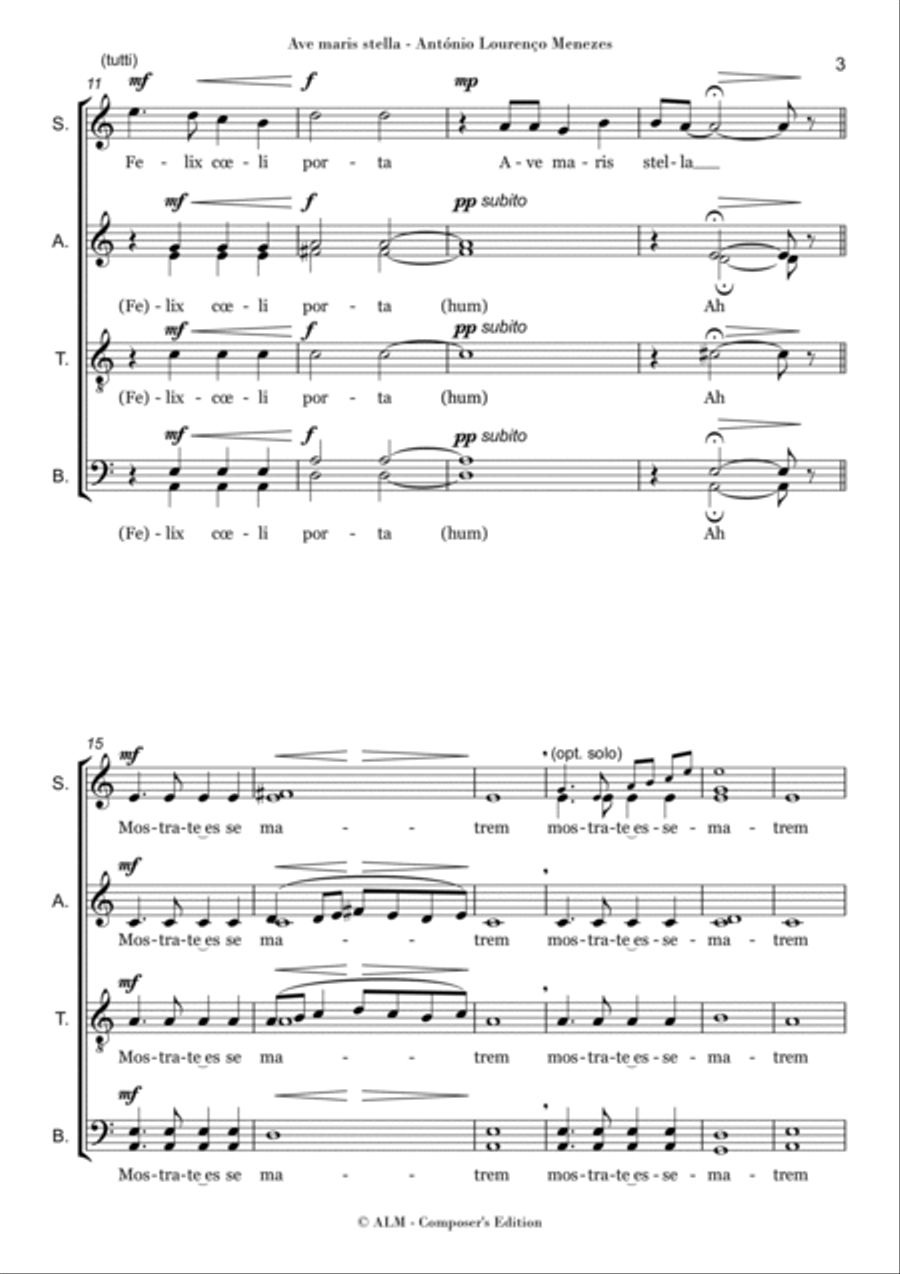 Ave maris stella - António Lourenço Menezes 4-Part scores gallery preview page 3