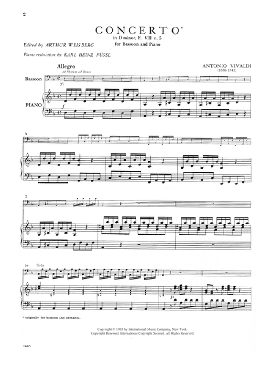 Concerto In D Minor, Rv 481 Bassoon Solo scores gallery preview page 2
