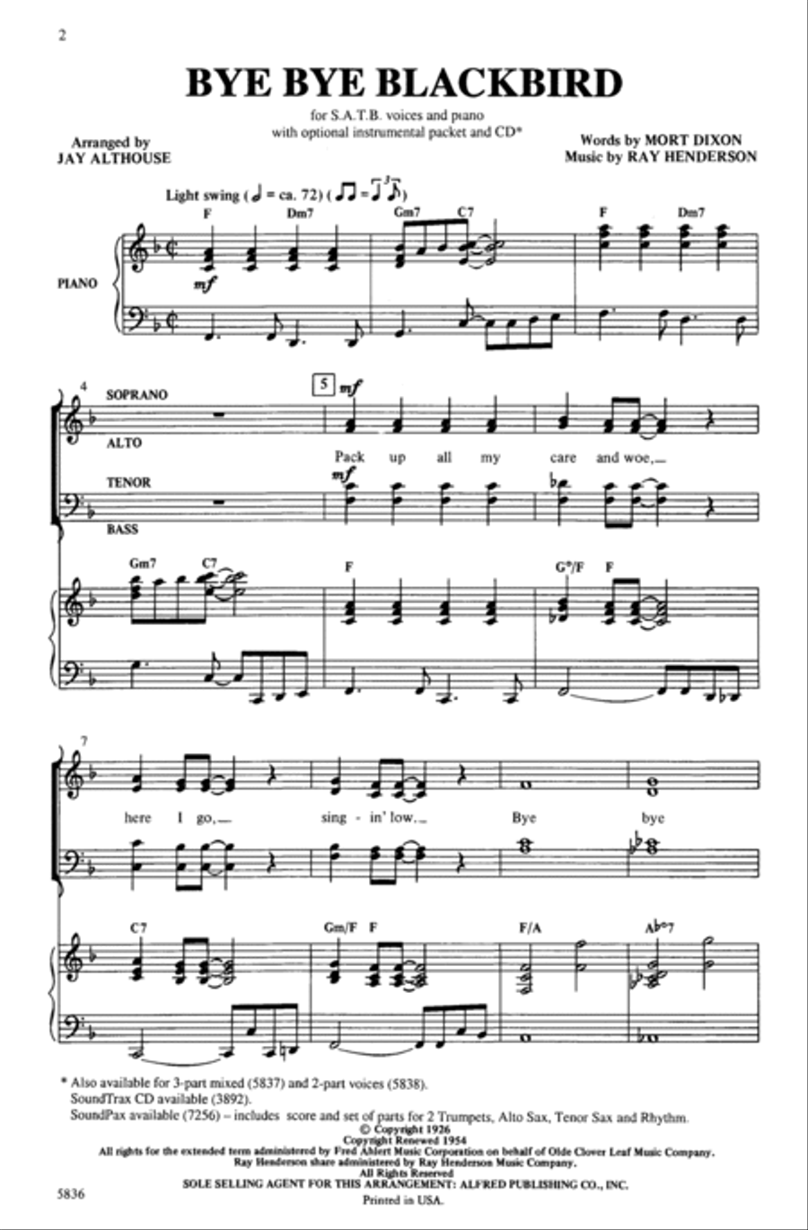 Bye Bye Blackbird 4-Part scores gallery preview page 2