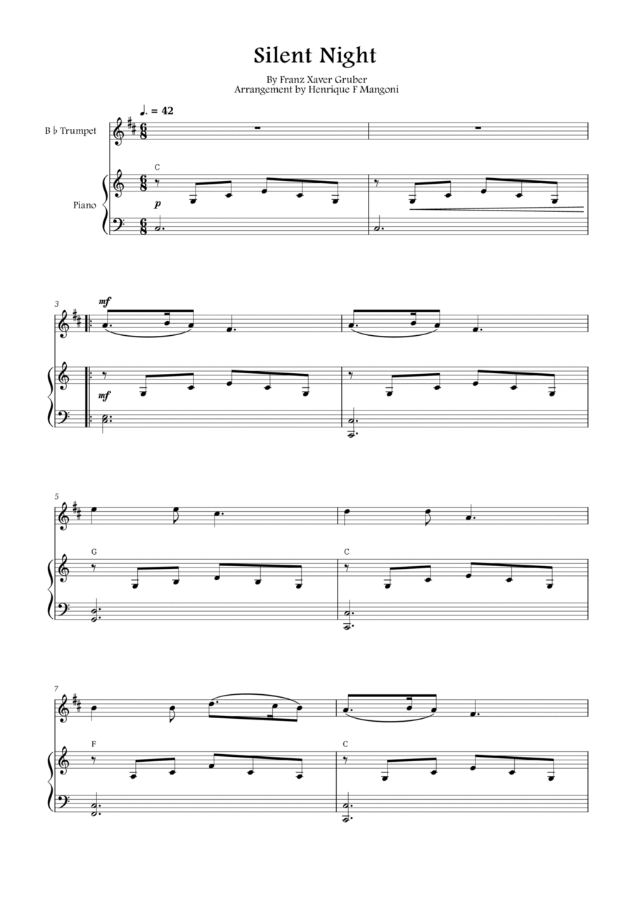 Silent Night (Stille Nacht) B-Flat Trumpet scores gallery preview page 1