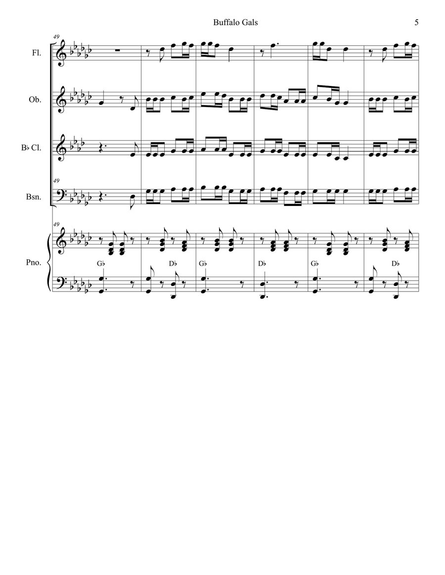 Buffalo Gals (for Woodwind Quartet and Piano) Woodwind Quartet scores gallery preview page 6