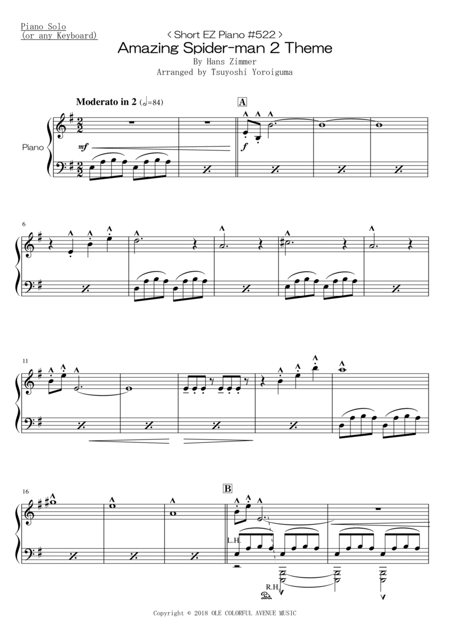 Amazing Spider-man 2, The Opening Easy Piano scores gallery preview page 1