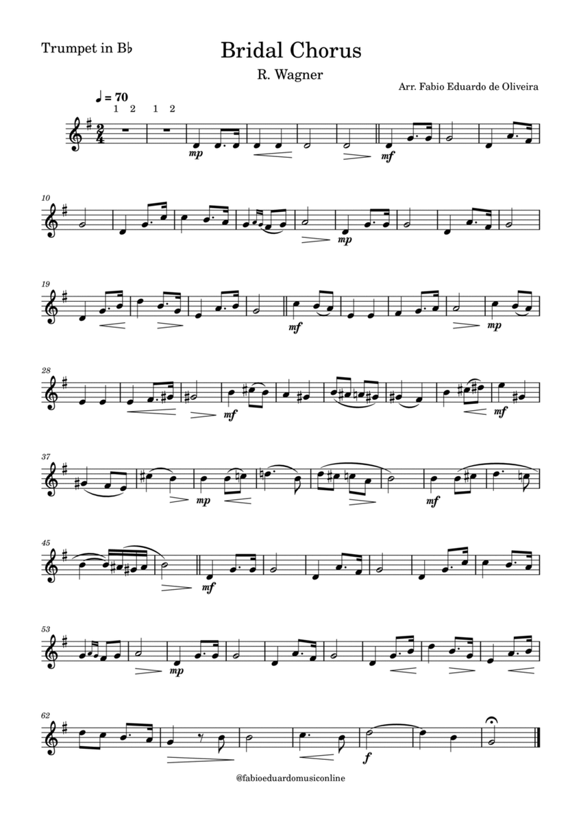 Bridal Chorus (Wagner) - Wedding March - Easy Arrangement image number null