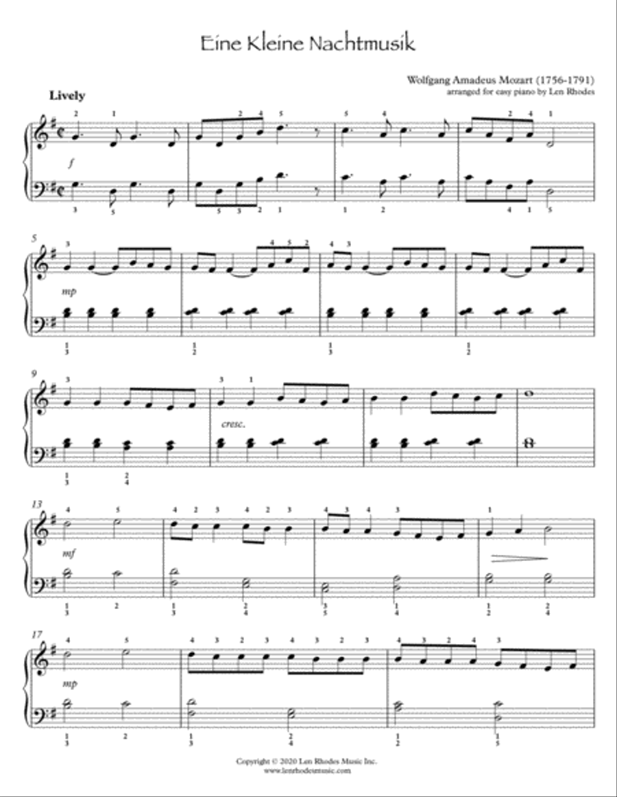 Mozart - Eine Kleine Nachtmusik (A Little Night Music), easy piano Easy Piano scores gallery preview page 1