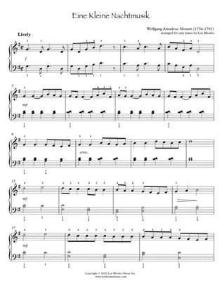 Book cover for Mozart - Eine Kleine Nachtmusik (A Little Night Music), easy piano