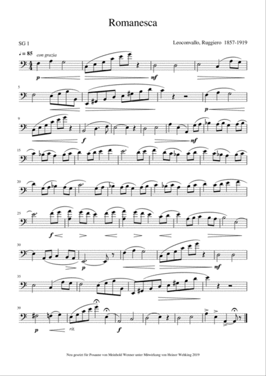 5 Pieces for Trombone Posaune from Lefebury-Wely, Leoncavallo, Loewe and Lortzing Trombone Solo Posa