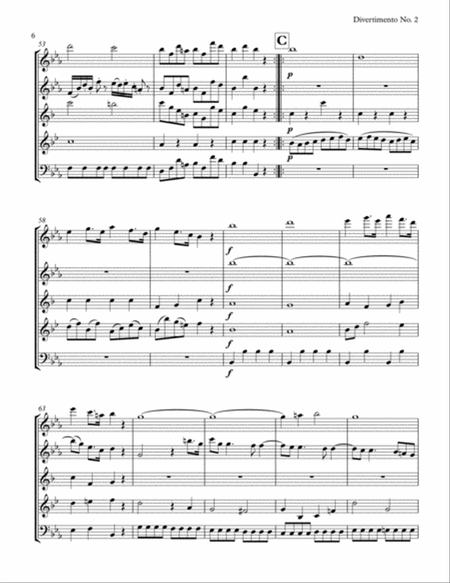 Mozart: Divertimento No. 2 in D Major (in E-flat for Woodwind Quintet) Woodwind Quintet scores gallery preview page 6