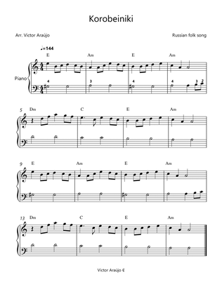 Korobeiniki (from Tetris) - Easy Piano - with Chord Symbols