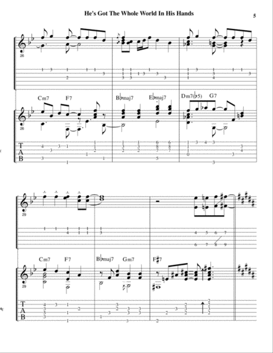 He's Got The Whole World In His Hands (Guitar Duet arrangement - both parts in standard notation wit Electric Guitar scores gallery preview page 6