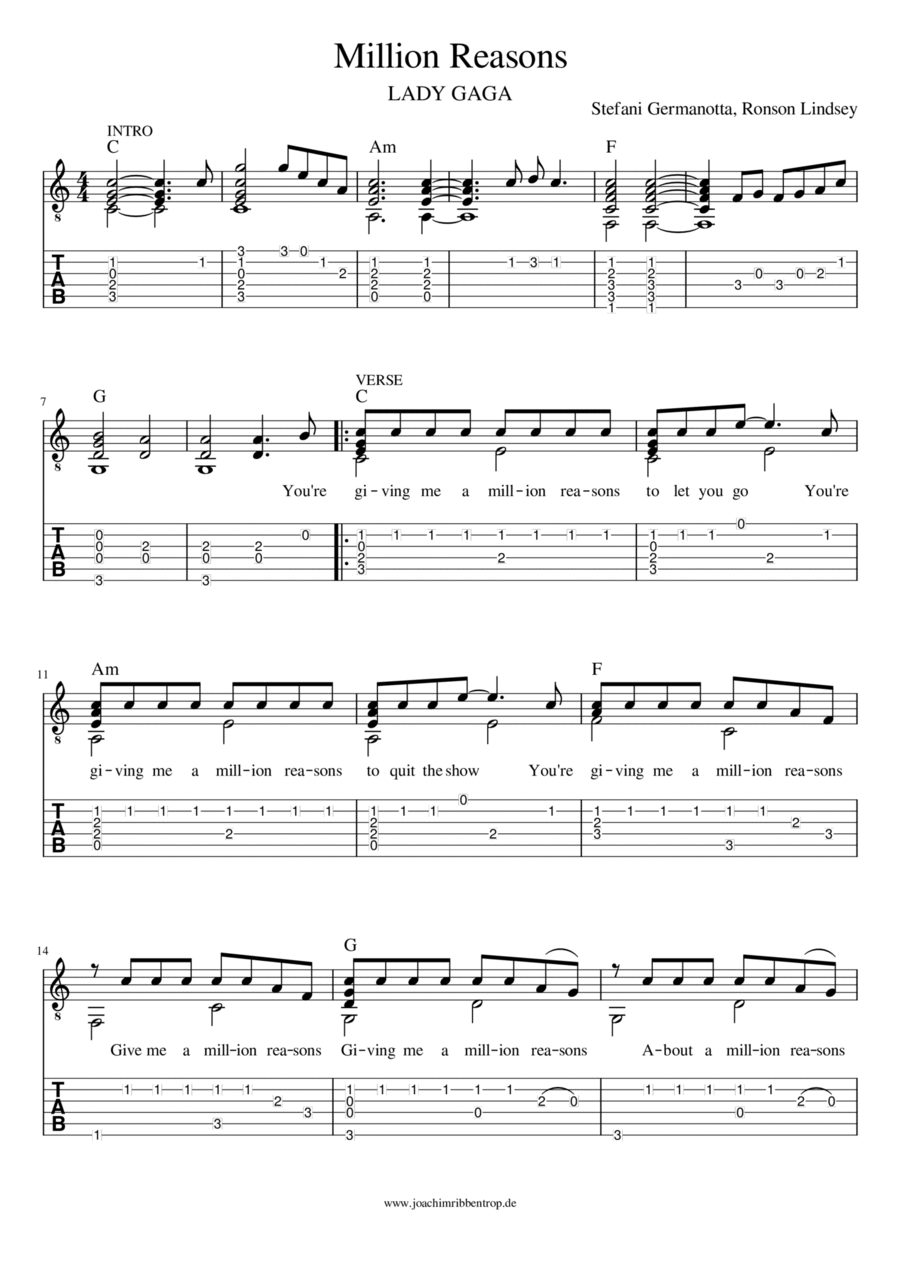 Million Reasons Electric Guitar scores gallery preview page 1