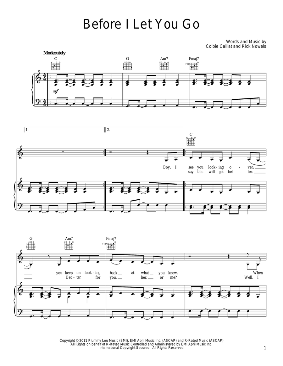 Before I Let You Go Piano, Vocal, Guitar scores gallery preview page 1