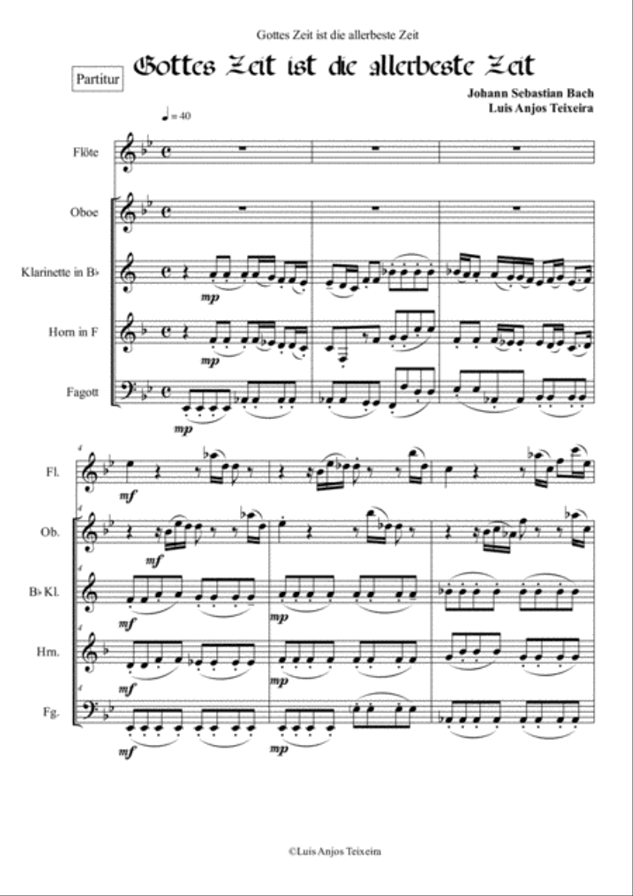 Gottes Zeit ist die allerbeste Zeit - For Woodwind Quintet Woodwind Quintet scores gallery preview page 3