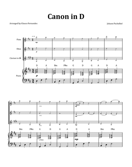 Canon by Pachelbel - Woodwind Trio with Piano and Chord Notation image number null