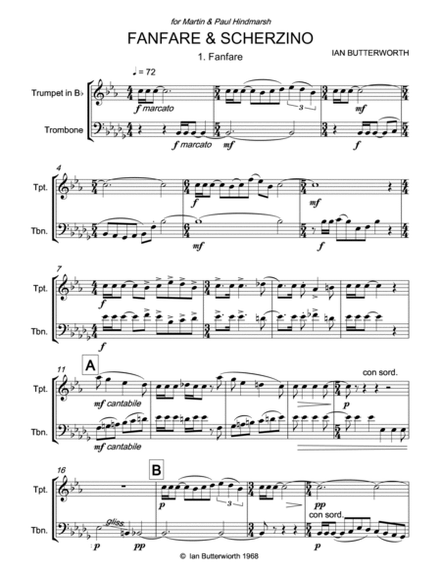 IAN BUTTERWORTH Fanfare & Scherzino for trumpet & trombone image number null