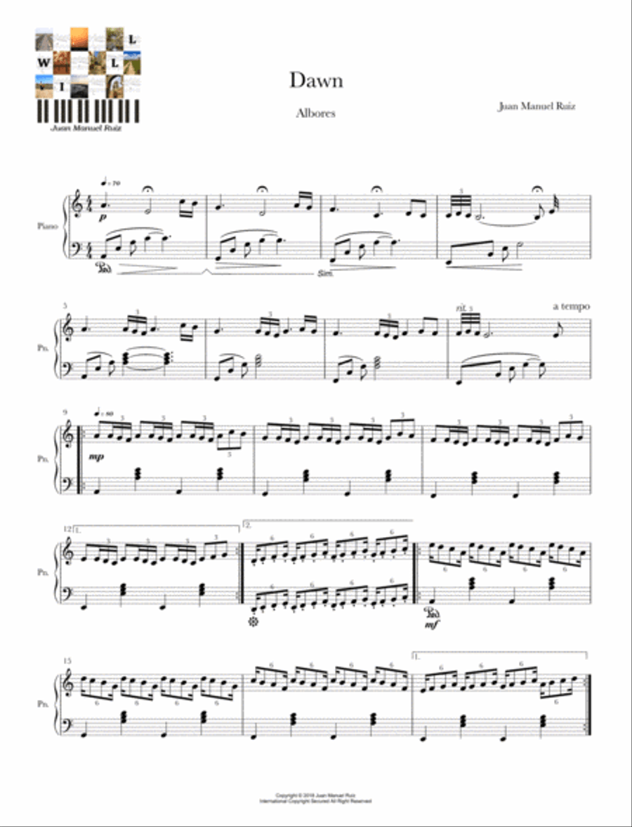 Dawn Piano Solo scores gallery preview page 1