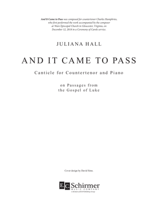 And It Came to Pass: Canticle for Countertenor and Piano on Passages from the Gospel of Luke (Downloadable)